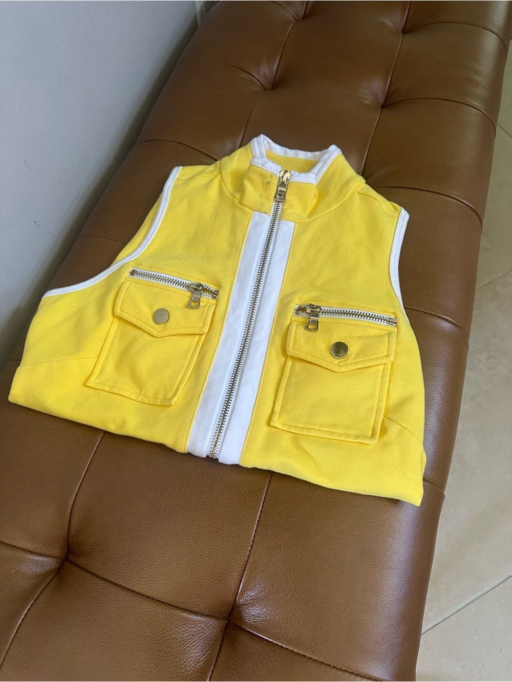 Boston Proper Yellow Kids Zip-Front Pocket Vest